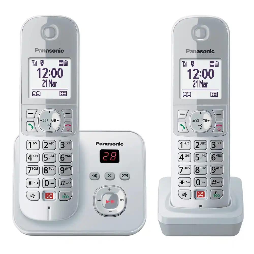 Panasonic KX-TG6862GS juhtmeta telefon 2 käsitelefoni ja kõnepostiga (Kuni 1 000 numbrit blokeeritav, selge ekraan, vali heli, täisdupleks-käed-vabad) pärlhõbedane