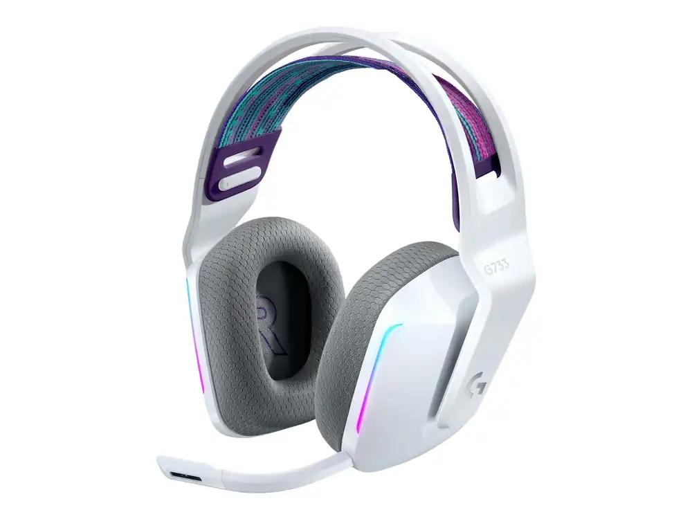 Logitech G733 LIGHTSPEED juhtmevaba mänguri-peakomplekt peavõruga, LIGHTSYNC RGB, Blue VO!CE mikrofonitehnoloogia, PRO G kõlarid, ülikerge, 29-tunnine akukestvus, 20 m leviala – Valge