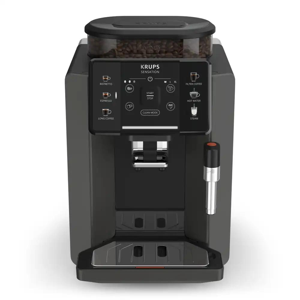 Krups Sensation täisautomaatne kohvimasin, piimavahustaja, 5 jooki, filtrikohvi funktsioon, 2-tassi funktsioon, kohvimasin, must, EA910810