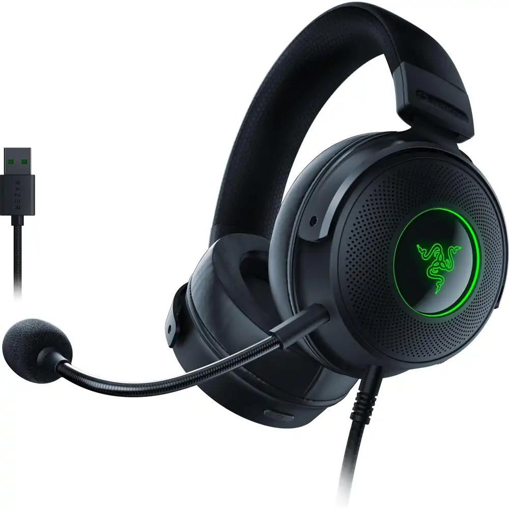 Razer Kraken V3 Hypersense – Juhtmega USB-mänguri peakomplekt haptilise tehnoloogiaga (TriForce Titanium 50 mm kõlarielemendid, THX Spatial Audio, eemaldatav HyperClear kardioidmikrofon) Must