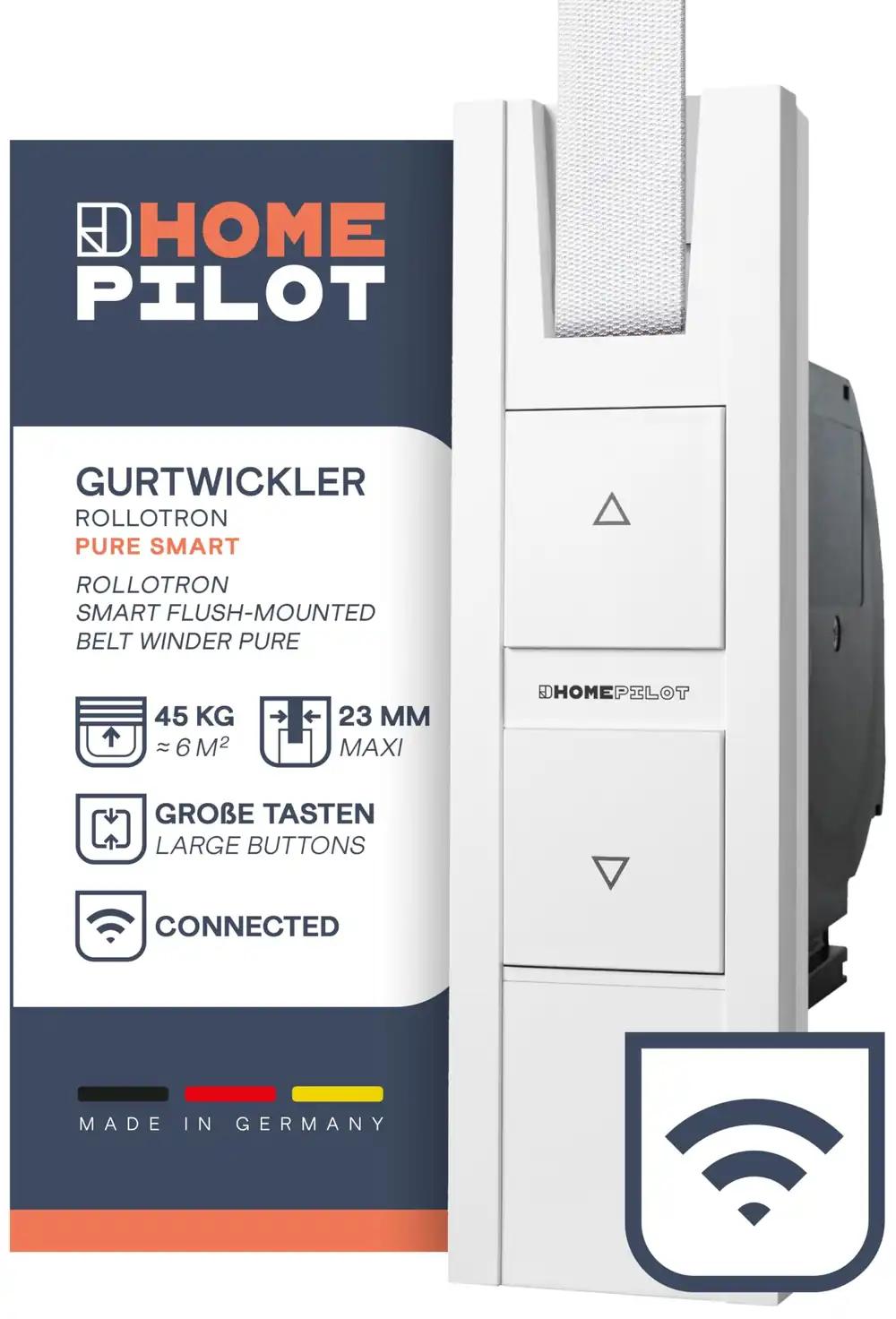 HOMEPILOT RolloTron pure smart, elektriline rihmaseade rulookardinatele | Nutikas rulooajam juhtmevaba funktsiooniga | Automatiseerimine, rakendus, Amazon Alexa ja Google Assistant ühilduvus värava kaudu