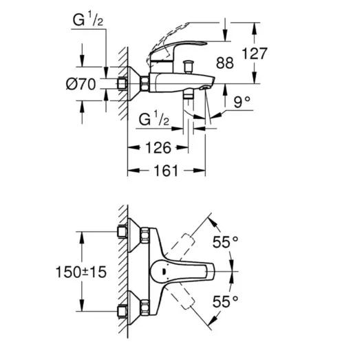 GROHE Eurosmart - Ühe käega vannisegisti (seinapealne paigaldus
