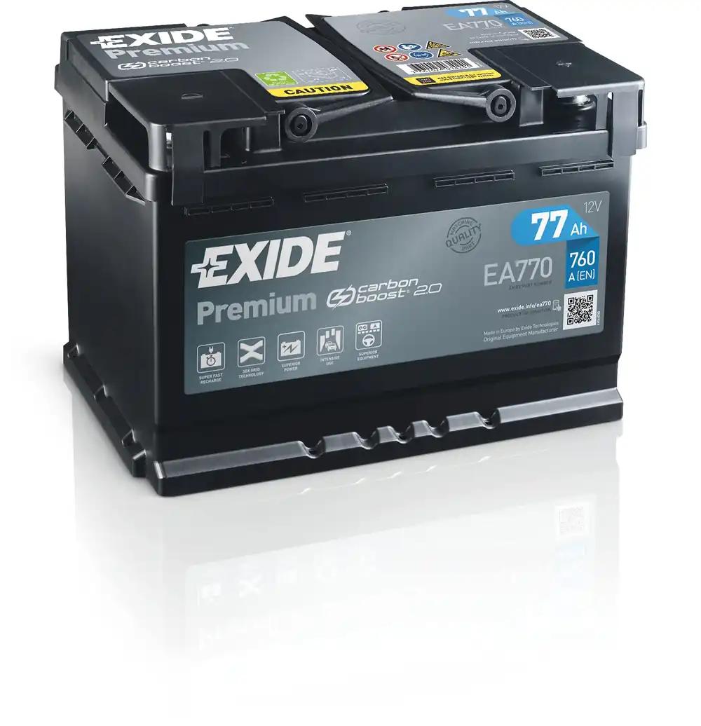 Exide pliiakud, EA770 Premium Carbon Boost autoaku, sobib sõiduautodele, 12V 77Ah 760A, must, 278 x 175 x 190 mm