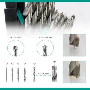 ENT 09225 25-osaline HSS-G puidupuuride komplekt - 1-13 mm