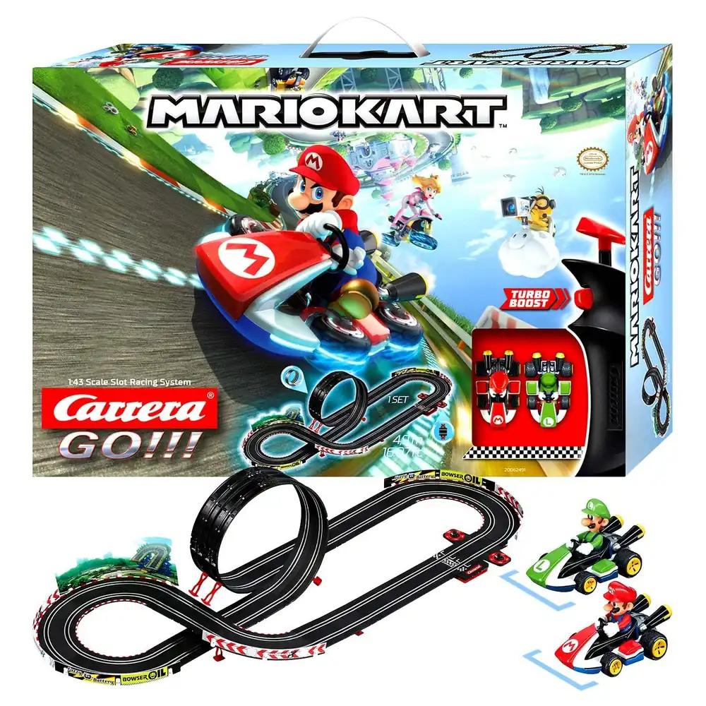 Carrera GO Mario Kart 8 Komplekt – Põnev Võidusõidurada Loopinguga, 2 Slotautot – Mario ja Luigi, Turbo-Nupp, Laiendatav ja Dekoratsioonielemendid, Lastele alates 6. eluaastast, 4,9 m pikk rada