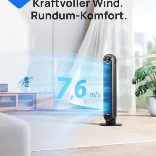 Dreo 28dB vaikne tornventilaator, 7,3m/s kiirus, 4 kiirusastet, 4 režiimi, 8-tunnine taimer, 90° ostsillatsioon, jahutav ventilaator koos puldiga, magamistuppa, Nomad One, must