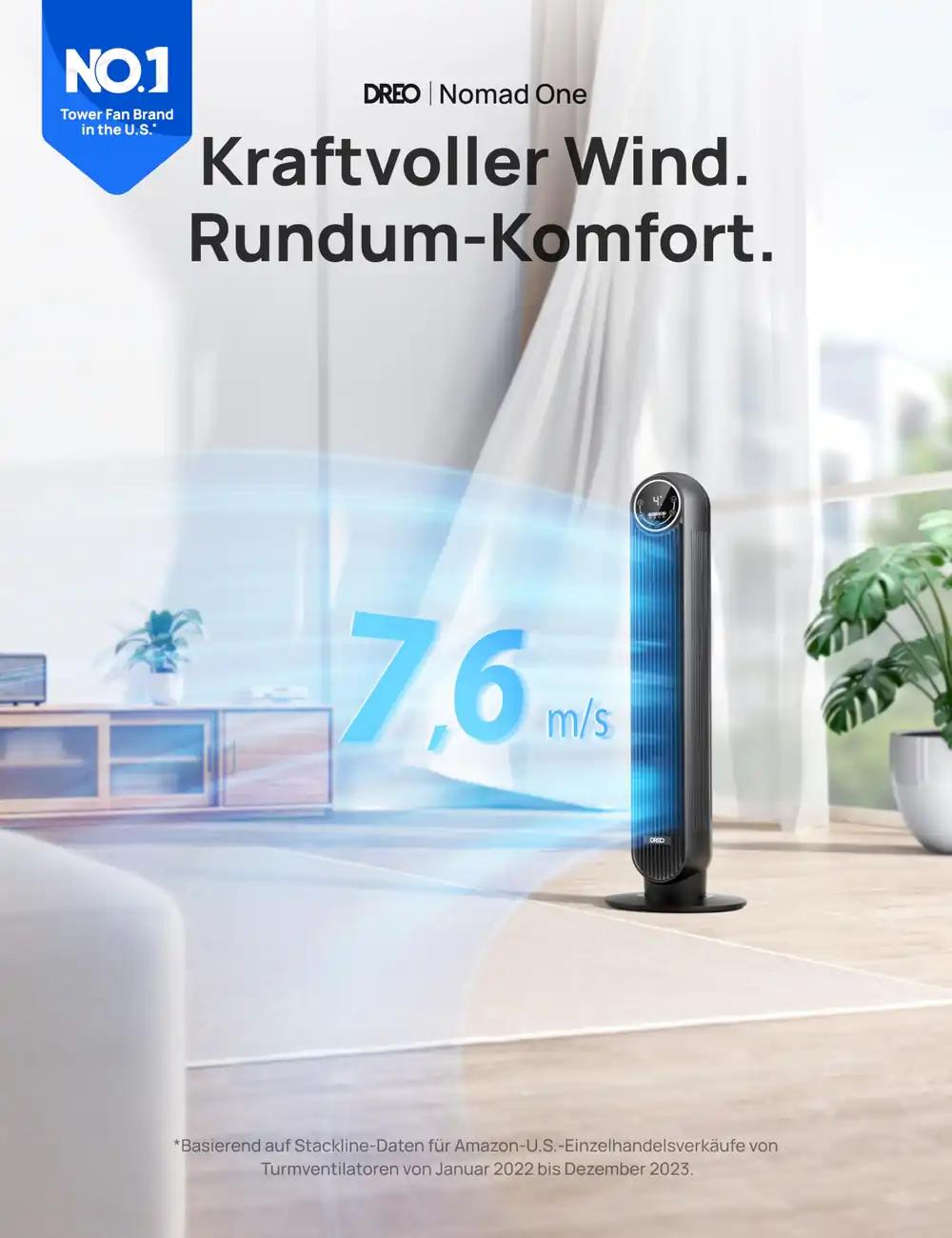 Dreo Nomad One tornventilaator puldiga, alates 28 dB, 4 kiirust, 90° pööramine, must, pilt 2