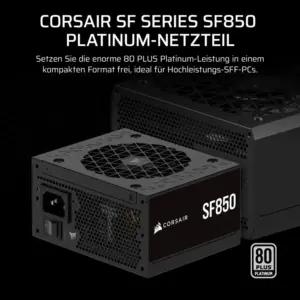 CORSAIR SF850 (2024) Täielikult Modulaarne Vaikne 80 Plus Platinum ATX Toiteplokk – ATX 3.1 Ühilduv – PCIe 5.1 Toega – SFX-to-ATX Kinnitus Kaasas – Must