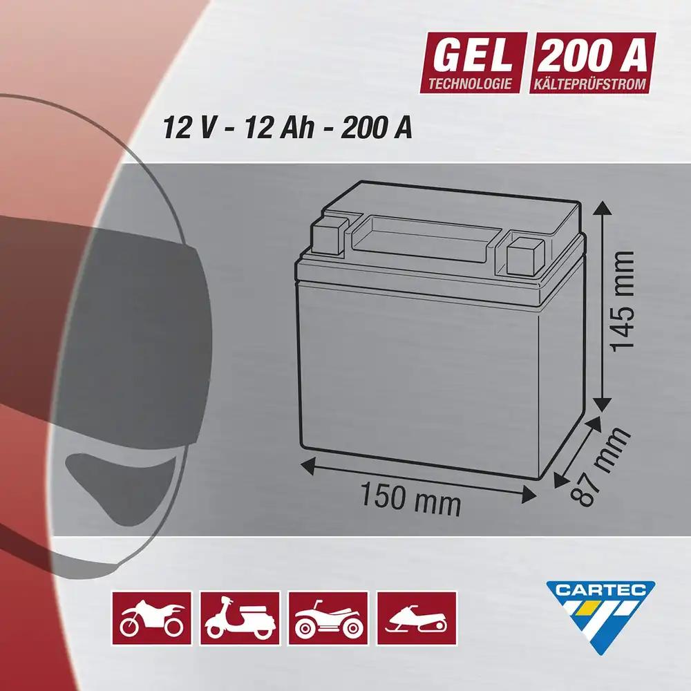 CARTEC YTX14-BS mootorratta aku, 14 Ah, 260 A, geel, hooldusvaba, pilt 2