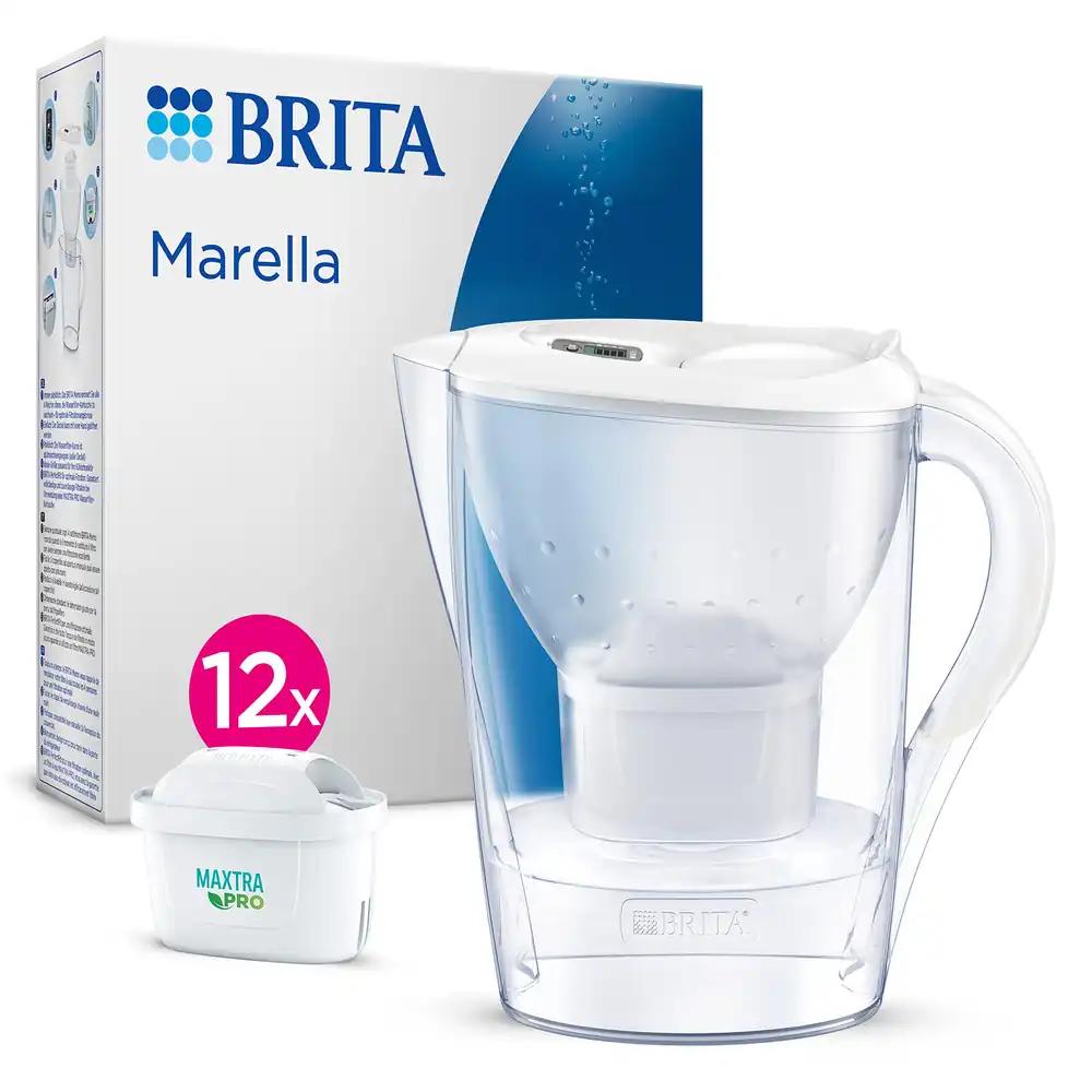 BRITA veefilterkann Marella valge (2,4L) koos 12x MAXTRA PRO All-in-1 kassettidega (aastavaru) – veefilter katlakivi, kloori, plii, vase ja maitset mõjutavate ainete vähendamiseks
