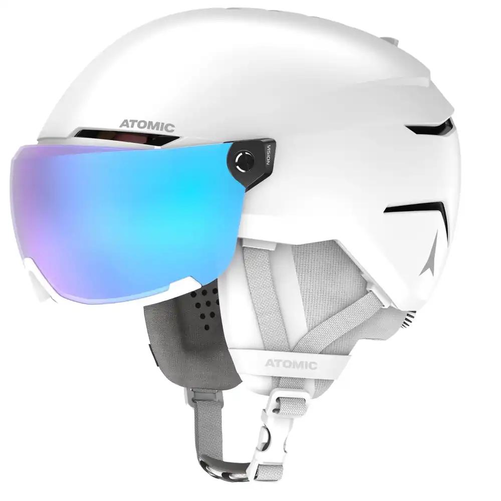 ATOMIC SAVOR VISOR STEREO suusakiiver visiiriga – White Heather – suurus L – Maksimaalne löögisummutus – Active Aircon ventilatsioonisüsteem – kvaliteetne peegelkattega visiir, 59-63