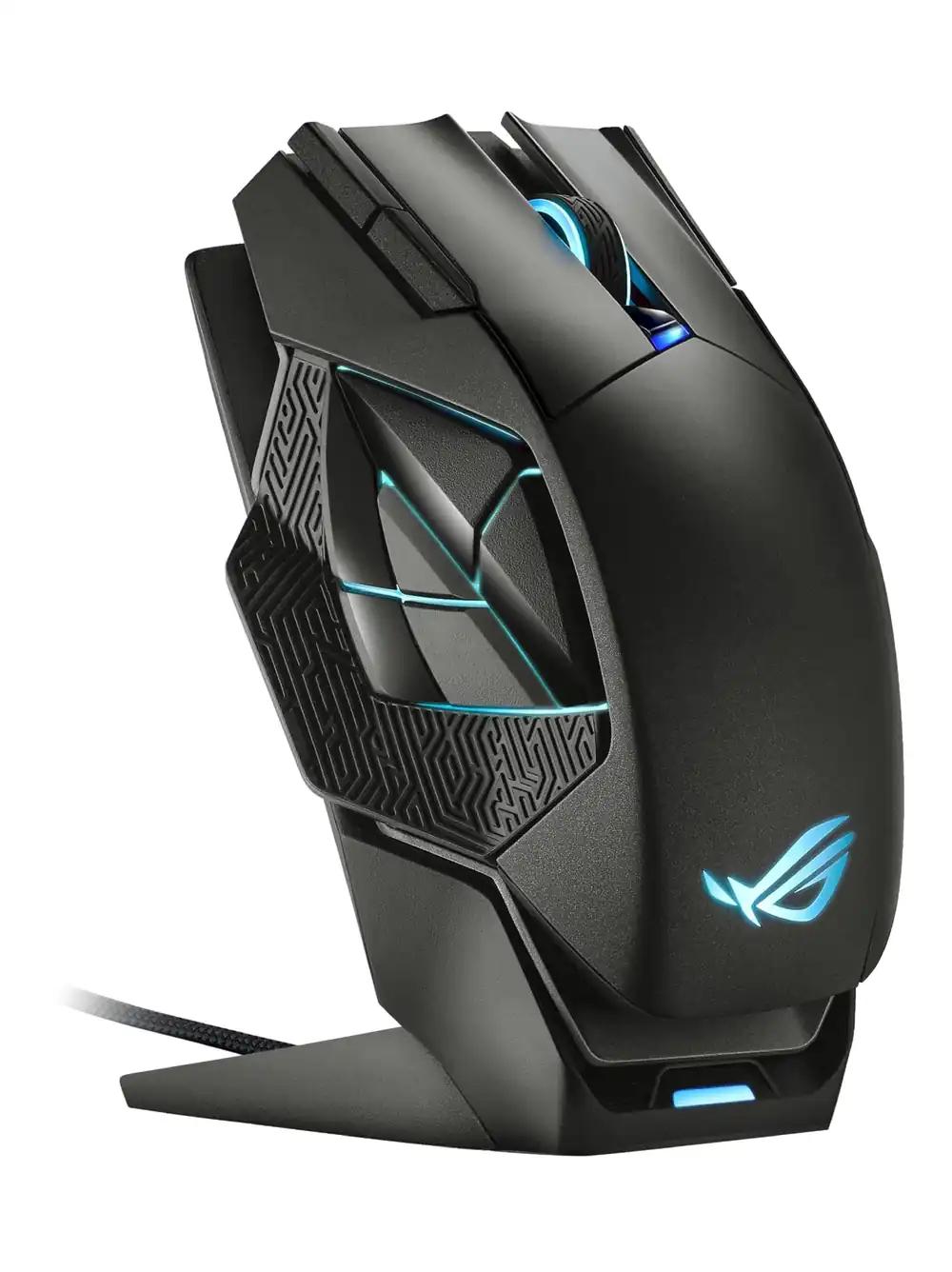 ASUS ROG Spatha X juhtmevaba mänguhiir (magnetiline laadimisalus, 12 programmeeritavat nuppu, 19 000 DPI, vahetatavad lülitid, ROG mikroklahvid, ROG Paracord ja Aura RGB valgustus)