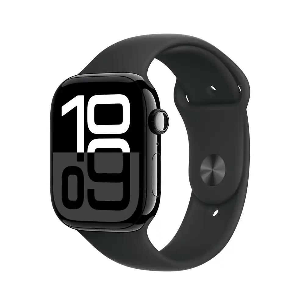 Apple Watch Series 10 (GPS + Cellular 46 mm) Nutikell alumiiniumkorpusega diamantses mustas ja musta spordirihmaga (S/M). Fitnesstracker, EKG rakendus, Alati sees Retina ekraan, Veekindlus