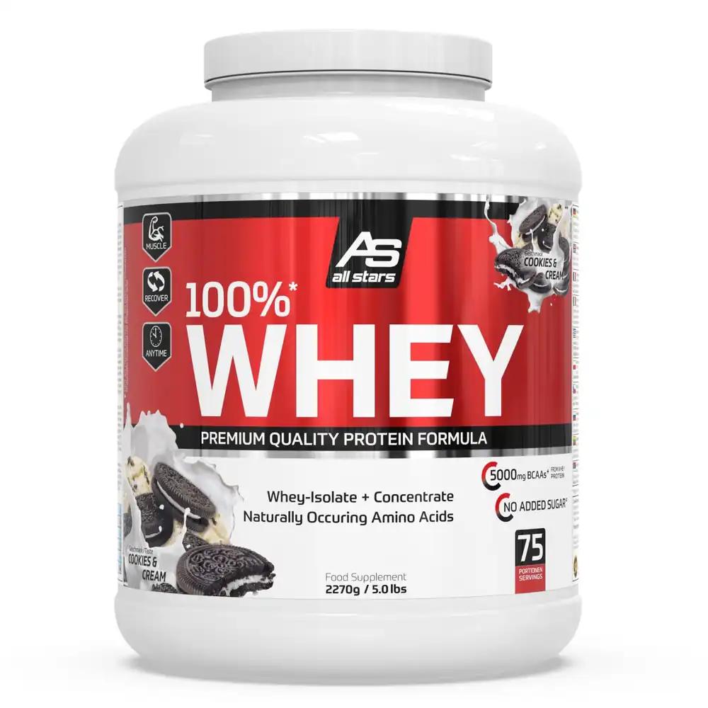 All Stars 100% WHEY PROTEIN 2270g | Vadakuvalgu pulber kontsentraadi ja isolaadiga | Madala rasvasisaldusega, kõrgekvaliteediline valgupulber | Kreemjas Cookies & Cream maitsega proteiinikokteil