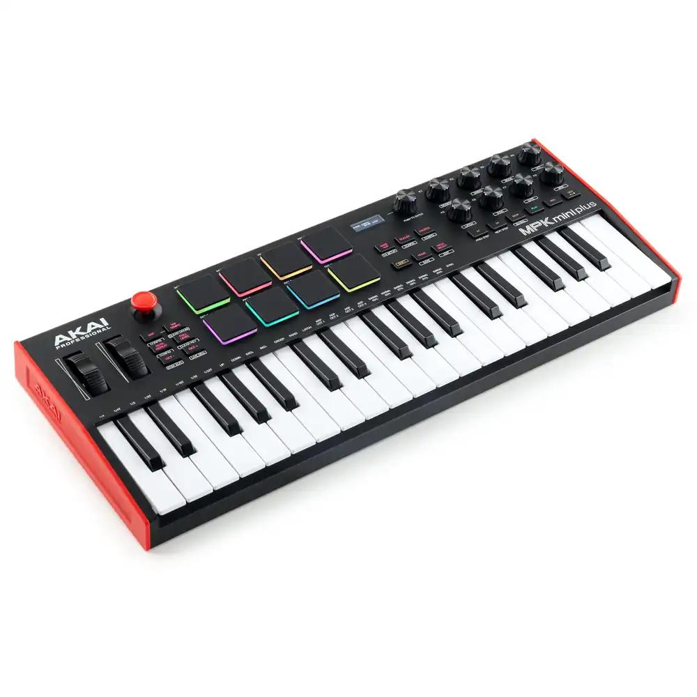 Akai Professional MPK Mini Plus – 37-klahviline USB MIDI klaviatuurikontroller 8 MPC pad’iga, sekventseri, MIDI/CV/Gate sisendite/väljunditega, muusikatootmistarkvara ja Native Instruments helipaketiga