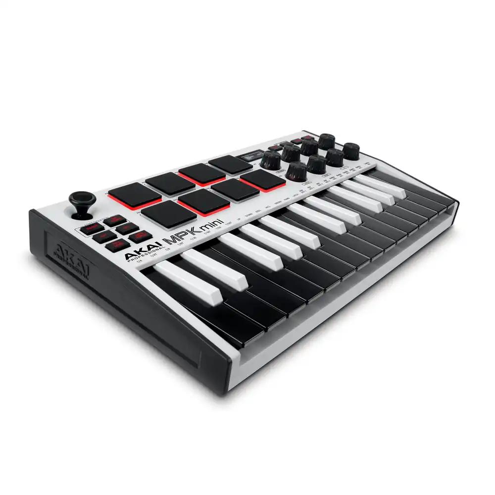 AKAI Professional MPK Mini MK3 – 25-klahviline USB MIDI-klaviatuurikontroller, 8 taustavalgustusega trummipadi, 8 nuppu, muusikatootmise tarkvara, valge