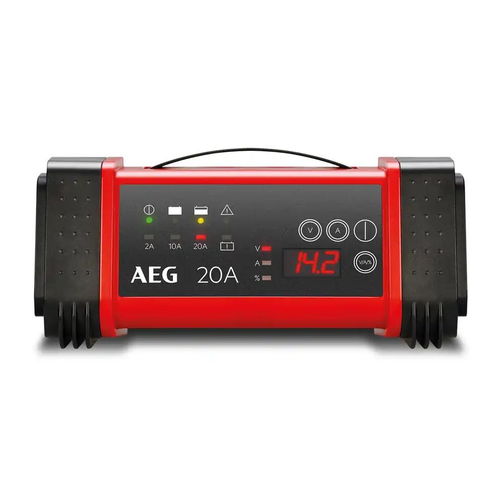 AEG 97025 mikroprotsessoriga aku laadija LT 20 amprit, 12V / 24V, 9-astmeline, toiteallikaga, automaatse temperatuuri tasakaalustusega, must/punane