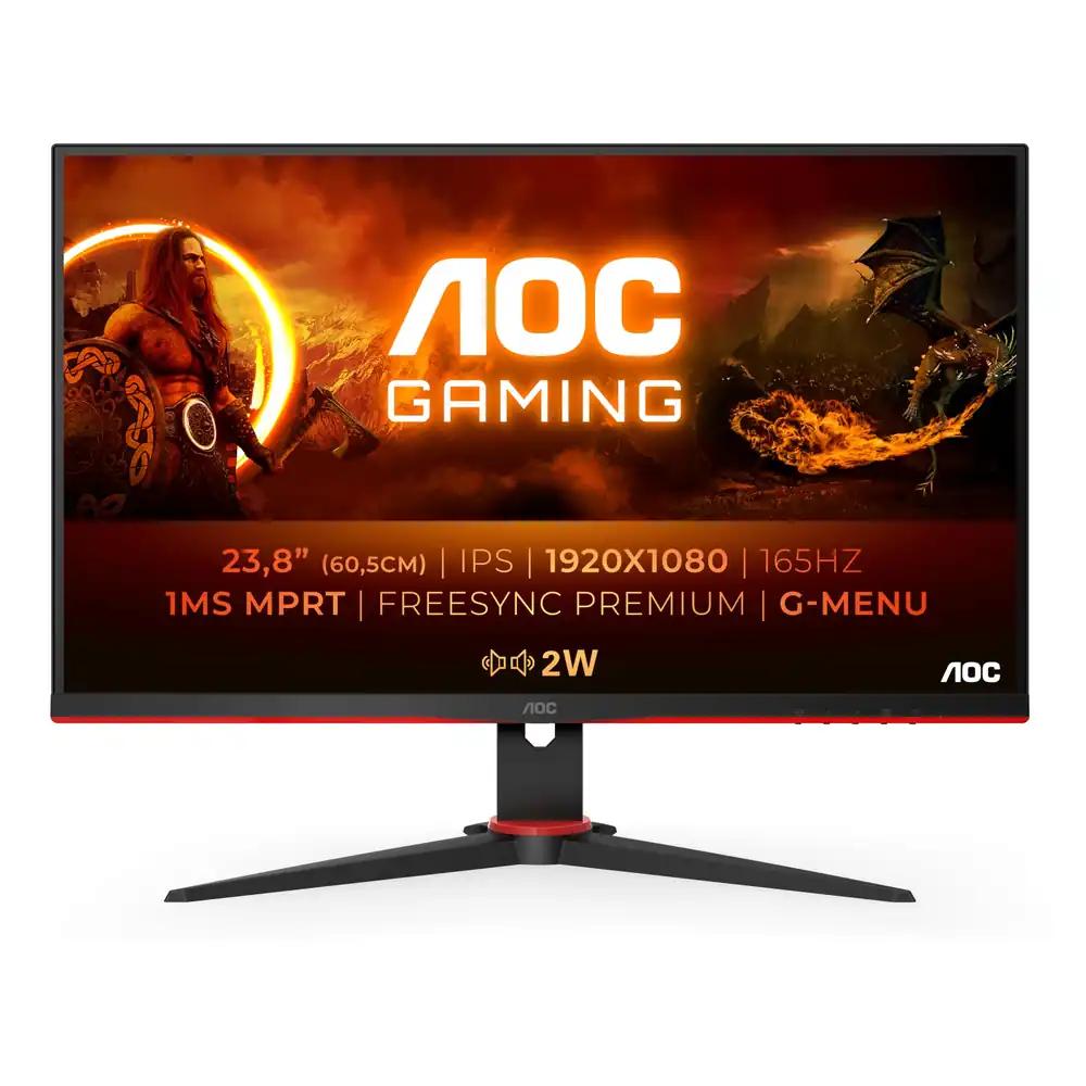 AOC Gaming 24G2SPAE – 24-tolline FHD monitor, 165 Hz, 1 ms MPRT, FreeSync, G-Sync ühilduv, kõlarid (1920×1080, VGA, HDMI, DisplayPort) must/punane