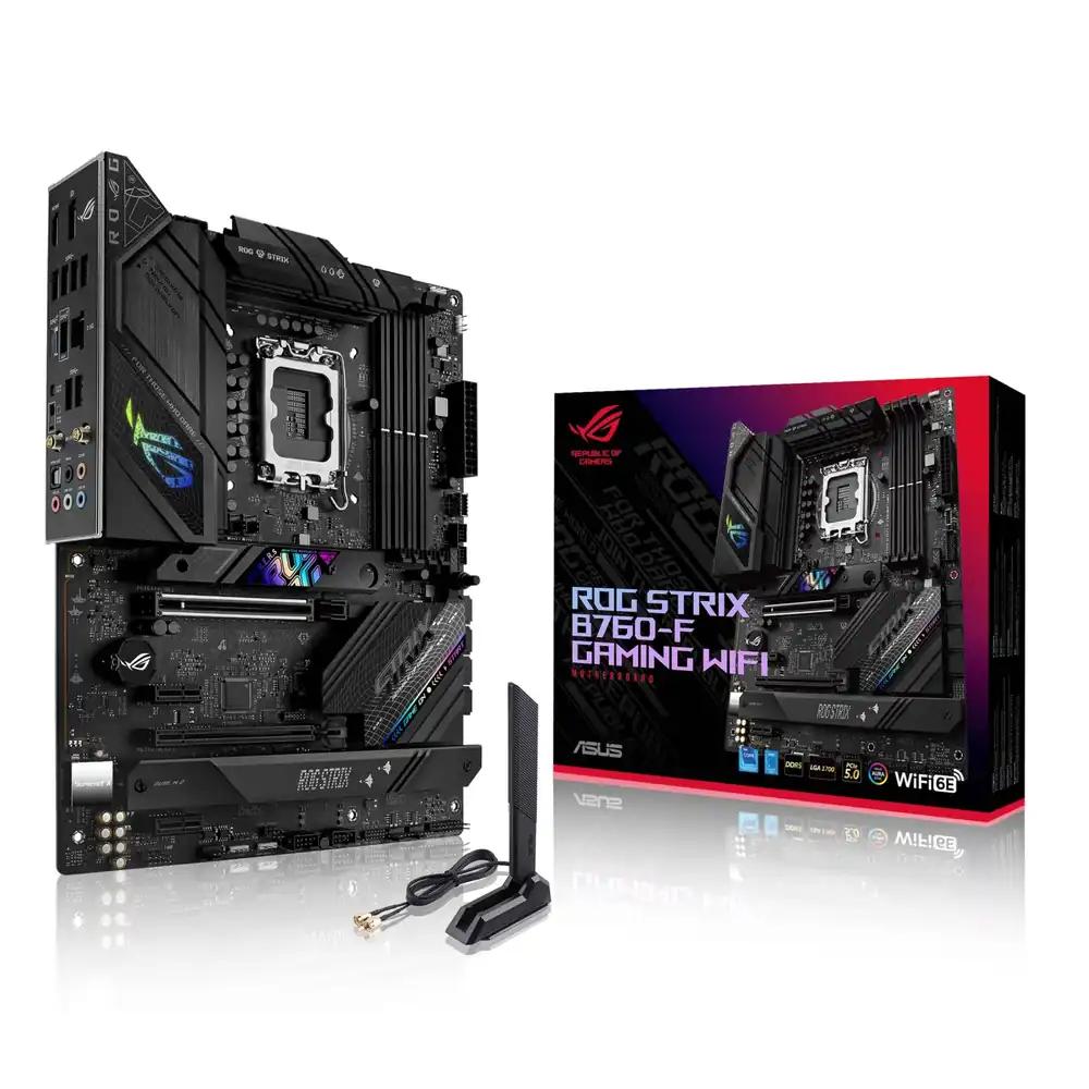 ASUS ROG STRIX B760-F GAMING WIFI Emaplaat, Intel LGA 1700 (Intel B760, ATX, DDR5 mälu, PCIe 5.0, WiFi 6E, 3x PCIe 4.0 M.2, Aura Sync)