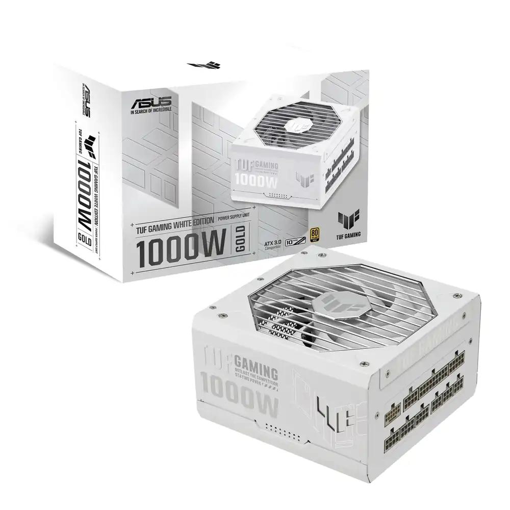 ASUS TUF Gaming 1000W Gold toiteplokk (1000 vatti, täielikult modulaarne, ATX 3.0 ühilduv, Axial-tech ventilaator, PCB-kate, topeltkuullaagrid, valge)
