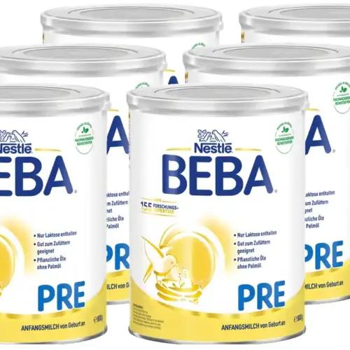 BEBA PRE algpiimasegu sünnist alates, ainult laktoos, ilma palmiõlita, 6 x 800 g