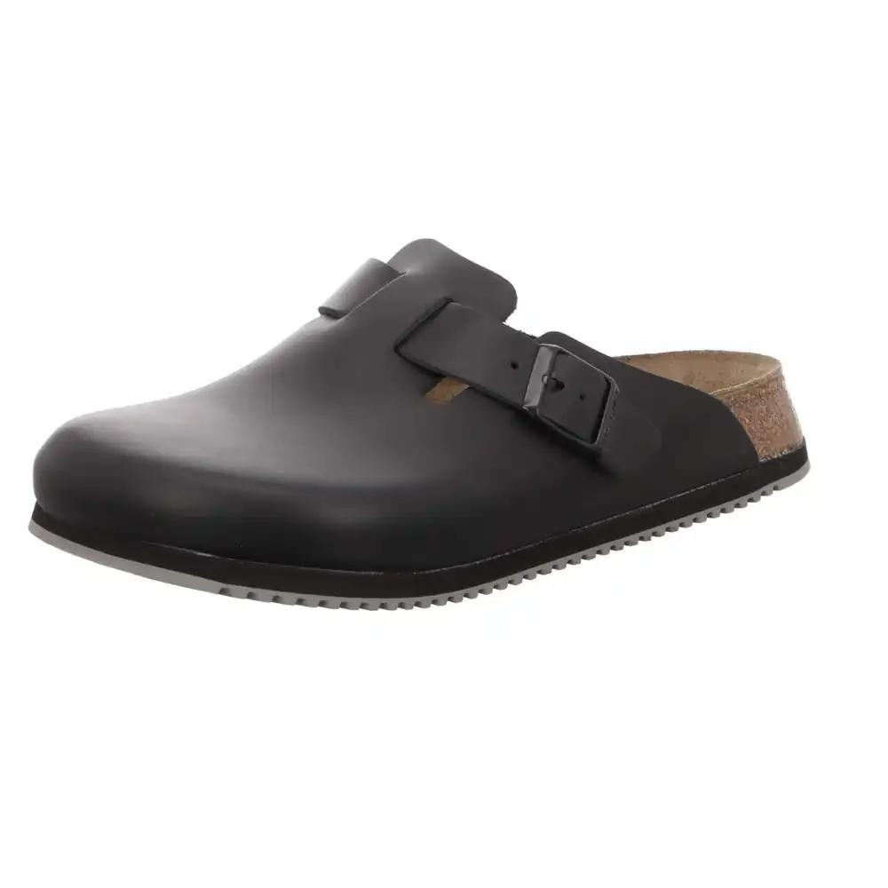 BIRKENSTOCK Boston SL (Superlauf) suletud nahast jalats normaalse korgist ja seemisnahast tallaga ning libisemiskindla kummist EVA-tallaga – Mudel 60194 – Must – Suurus 45