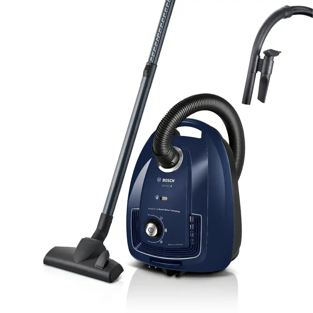 Bosch tolmuimeja kotiga, Serie 4 BGD38BU2, säästlik, hügieenifilter, 10-aastane mootorigarantii, lisatarvikute klamber, polstripuhasti, piludüüs, tugev imemisvõimsus, valmistatud Saksamaal, 600 W, sinine