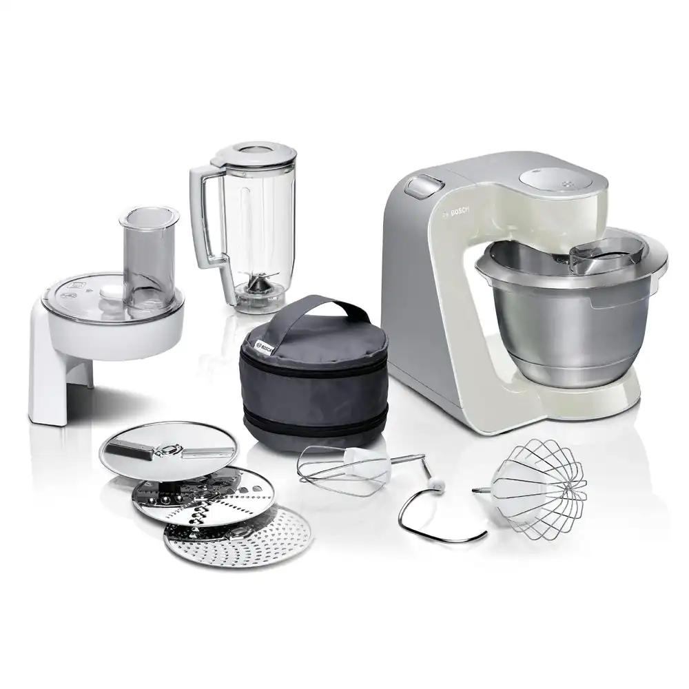 Bosch köögikombain Serie 4 MUM58L20, roostevabast terasest kauss 3,9 L, mikser 1,25 L, planeetmikser, taignakonks, vispel ja segamisvispel, viilutaja 3 kettaga, 1000 W, hall/hõbedane
