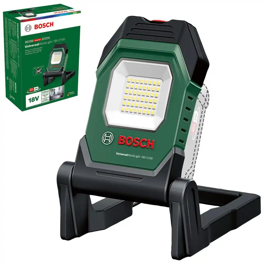 Bosch akutoitega LED-töövalgusti/ehituslamp/kantav prožektor UniversalWorkLight 18V-2100 (maks. 2100 luumenit, 3 heledusastet, 10-klapppositsiooniga pea, ilma akuta)