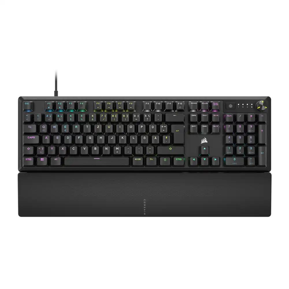 Corsair K70 CORE RGB mehaaniline mänguriklaviatuur randmetoega – eelmääritud MLX Red lineaarlülitid, SOCD, mürasummutus, meediumijuhtimise ratas, iCUE ühilduv, QWERTZ DE – must