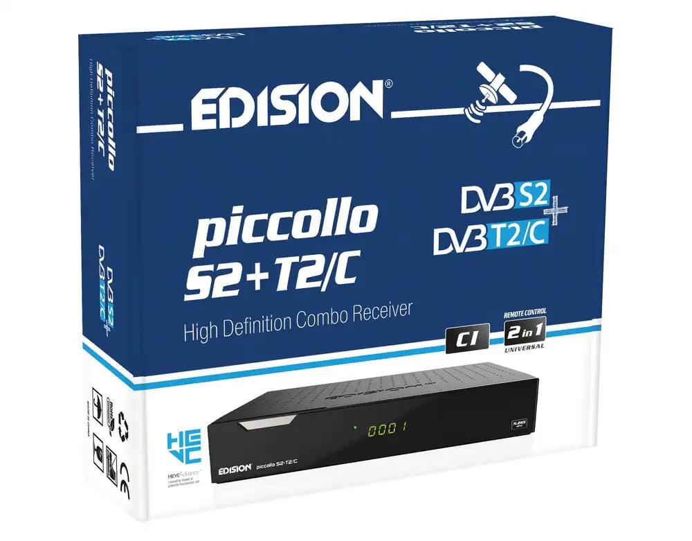 EDISION PICCOLLO S2+T2/C Combo HD-vastuvõtja H.265/HEVC (DVB-S2, DVB-T2, DVB-C | Sobib ARD & ZDF SD väljalülitamisele) Unicable ühilduv, CI, 2x USB, HDMI, RCA, LAN, Eelinstallitud Saksa kanalite nimekiri