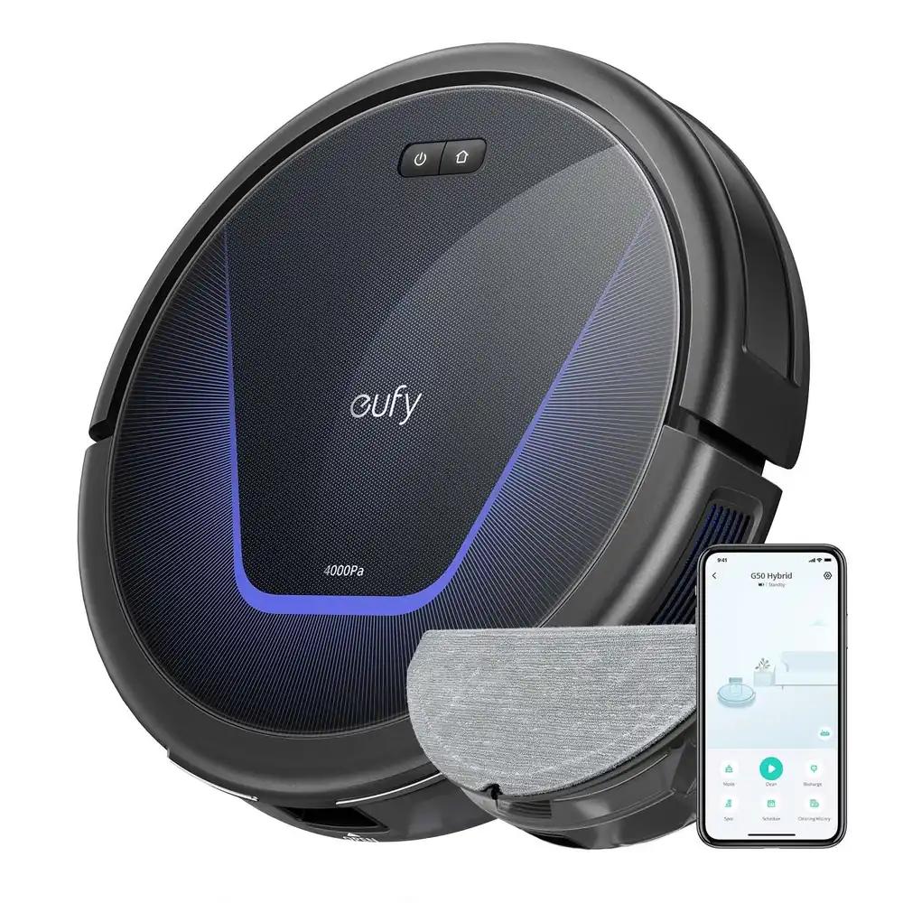 eufy G50 Hybrid robottolmuimeja mopifunktsiooniga – 4.000Pa tugev imemisvõimsus, dünaamiline navigeerimine, Pro-Entwirrkamm, mopipadi kergemaks pindade puhastamiseks, ideaalne loomakarvadele ja kõvadele põrandatele