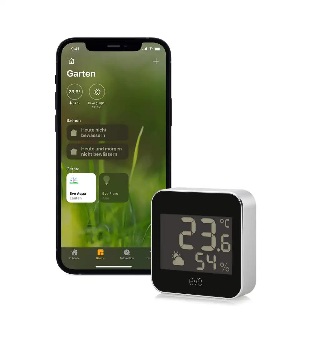 Eve Weather (Apple Home) – Nutikas Ilmajaam, Digitaalne Termomeeter & Hügromeeter Ilmatrendide Kuvamisega, Õhuniiskus ja Õhurõhk, IPX4 Veekindlus, Ekraan, Juhtmevaba, Thread