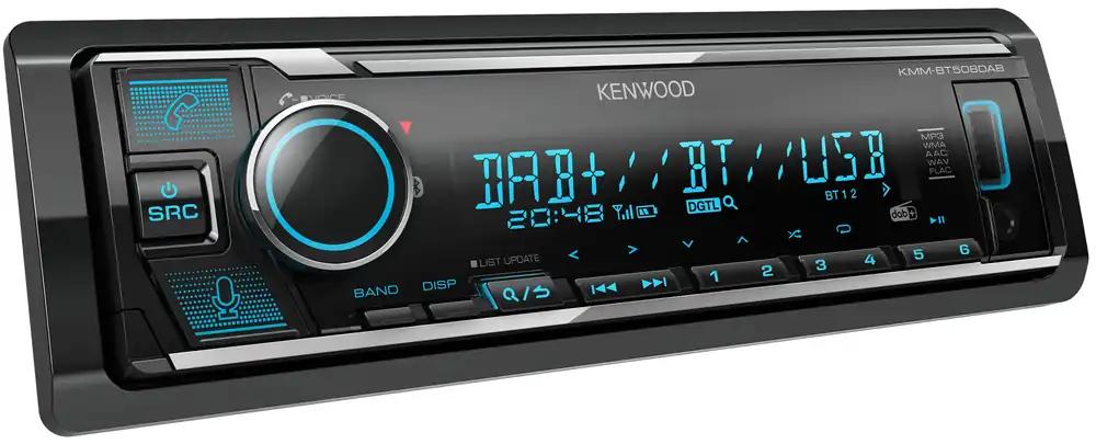 Kenwood KMM-BT508DAB – USB-Autoradio DAB+ ja Bluetooth käed-vabad süsteemiga (Amazon Alexa, heliprotsessor, USB, AUX, 2 x Pre-Out 2.5 V, 4 x 50 W, mitmevärviline valgustus, DAB+ antenn)