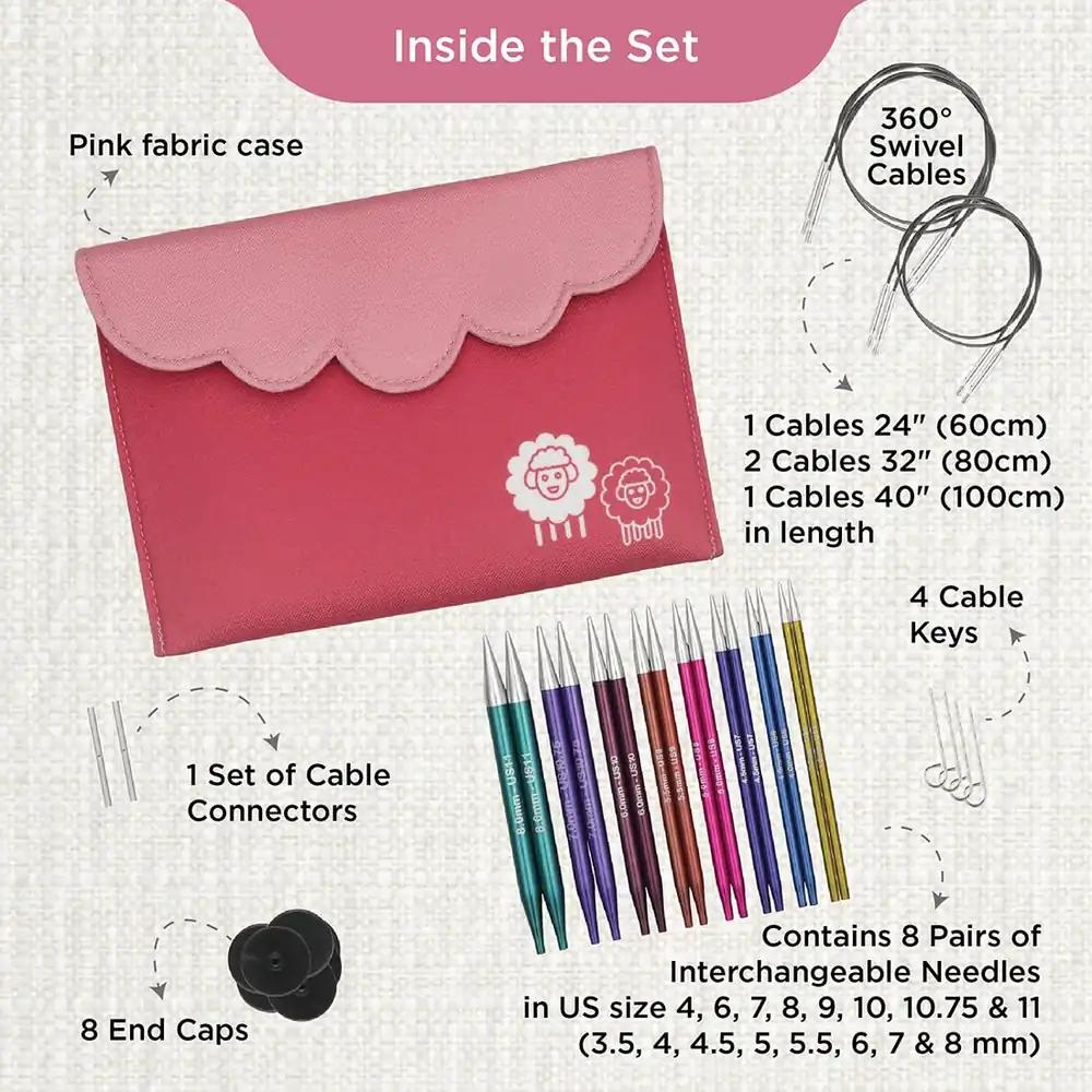 KnitPro Zing Deluxe vahetatavate ümmarguste kudumisvarraste komplekt, 3,5–8 mm, pilt 2