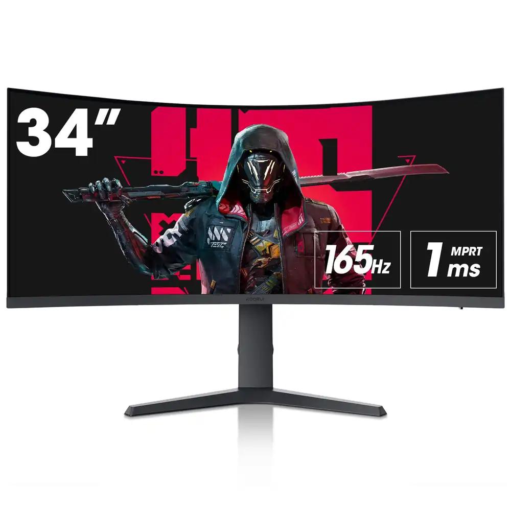 KOORUI 34-tolline ultralai kumer mängumonitor, PC ekraan 165Hz, 1ms, 1000R, WQHD 3440×1440, VA, Adaptive Sync, 2xHDMI 100Hz & DisplayPort 165Hz, VESA 75x75mm, DCI-P3 90%, kõrguse reguleerimise võimalus