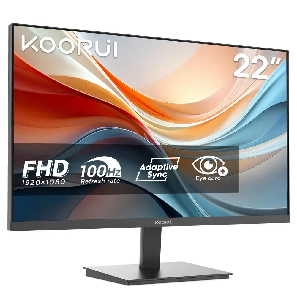 KOORUI E2212F 22-tolline monitor, FHD 1920 x 1080 100Hz arvutimonitor, Adaptive Sync, HDMI 1.4, silmasõbralik ekraan, kallutatav -5° kuni 15°, VESA 100 x 100mm