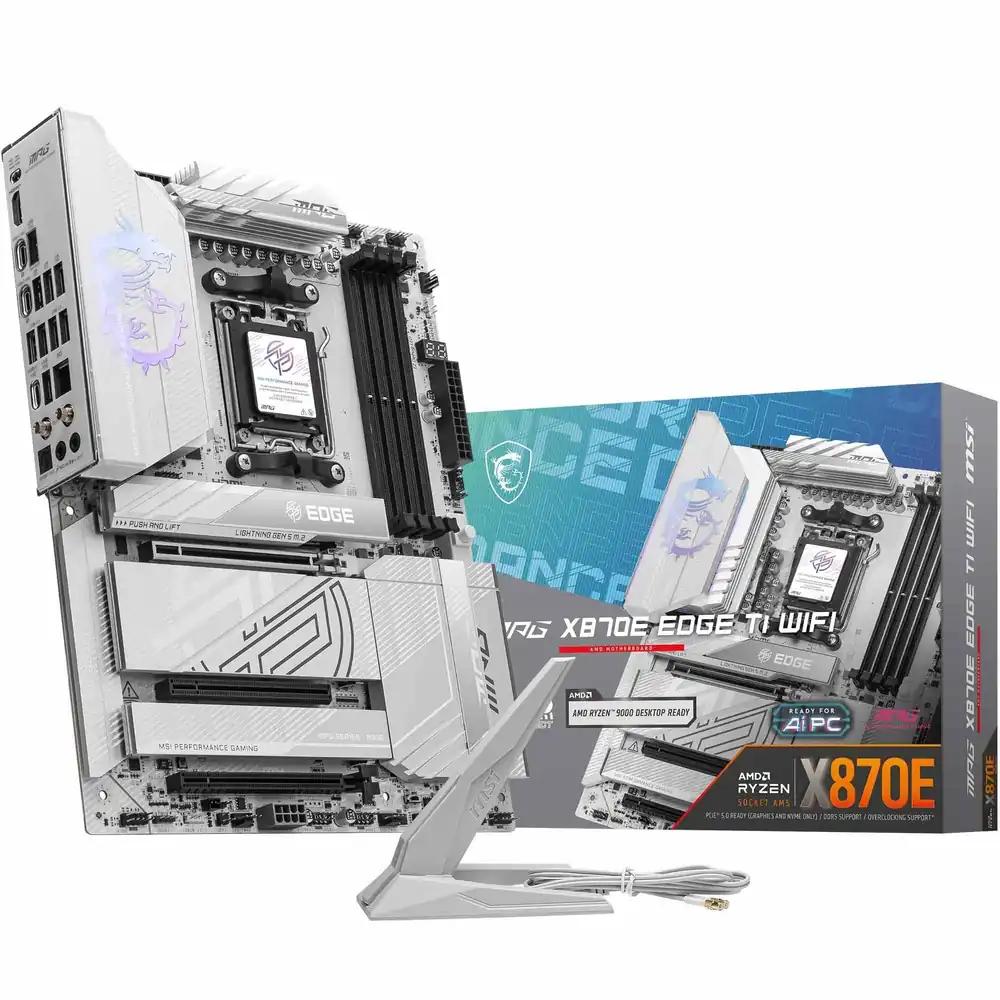 MSI MPG X870E Edge TI WiFi emaplaat, ATX – toetab AMD Ryzen 9000/8000/7000 protsessoreid, AM5-80A SPS VRM, DDR5 mälu kiirendust 8400+MT/s (OC), PCIe 5.0 x16, M.2 Gen5, Wi-Fi 7, 5G LAN