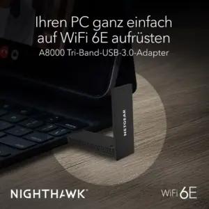 Netgear Nighthawk USB WLAN Adapter WiFi 6E USB 3.0 (A8000) | AXE3000 Internetiadapter kolmeribaline traadita gigabitkiirus (kuni 3 Gbit/s) | uus 6 GHz sagedusala | Windows PC jaoks