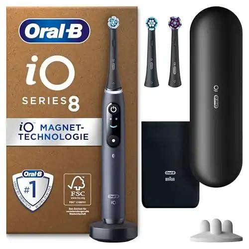 Oral-B iO Series 8 Plus Edition Elektriline Hambahari, 3 vahetatavat harjapead, valgendav efekt, magnetkott, 6 harjamisrežiimi, Braun disain, kingitus mehele/naisele, Black Onyx