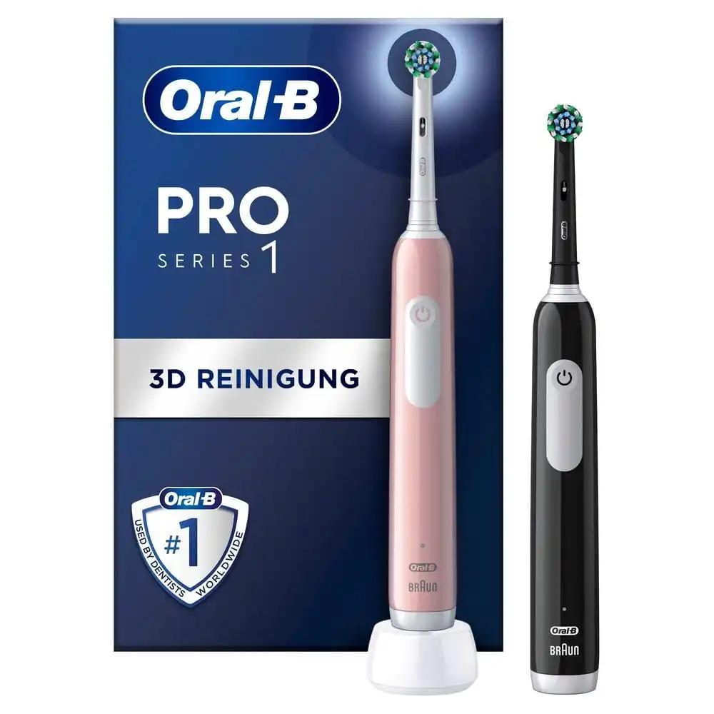 Oral-B Pro Series 1 Elektriline Hambahari, Kahepakend, 2 Vahetatavat Harjapead, 3 Režiimi ja Surveandur, Disainitud Braun’i poolt, Roosa/Must
