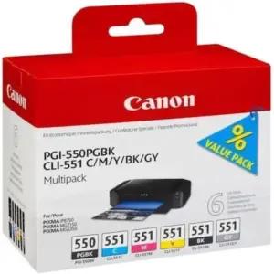 Canon PGI-550 / CLI-551 PGBK/C/M/Y/BK/GY Tindiprinteri Tindipadrun – 6-osaline Multipakk Originaal PIXMA jaoks