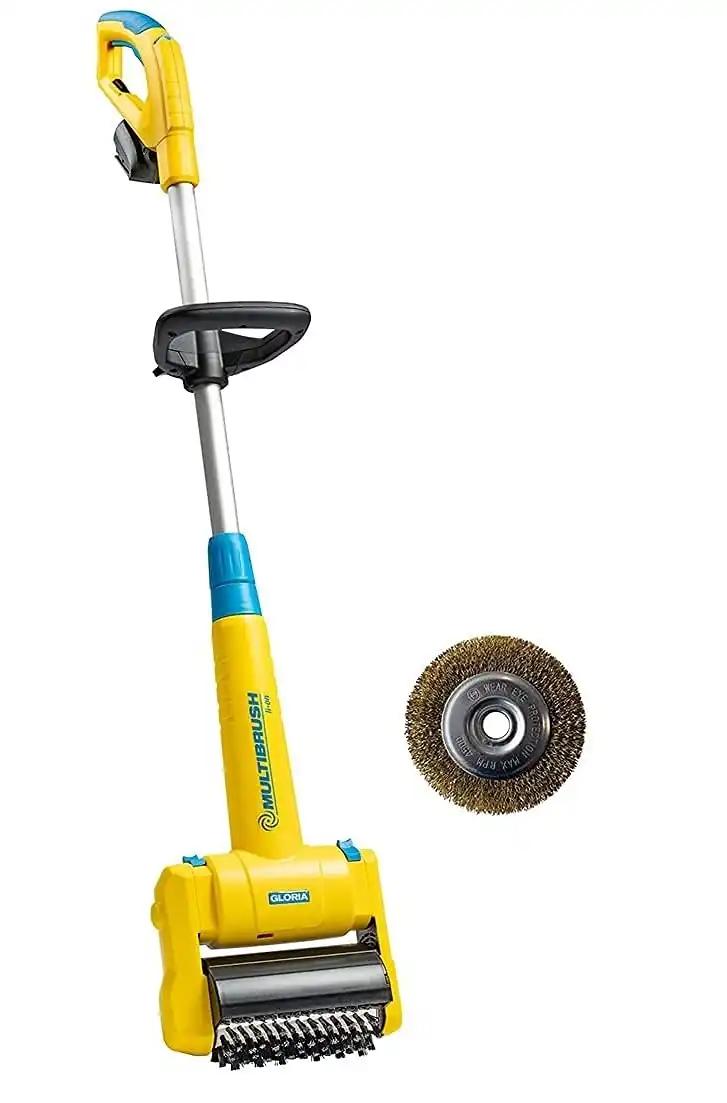 Gloria MultiBrush li-on – mitmeotstarbeline akuga puhastushari/umbrohutõrje, kasutatav kivide, puidu, vuukide puhastamiseks, muruservade trimmimiseks, õhutamiseks, komplektis 2 otsikut, ilma akuta