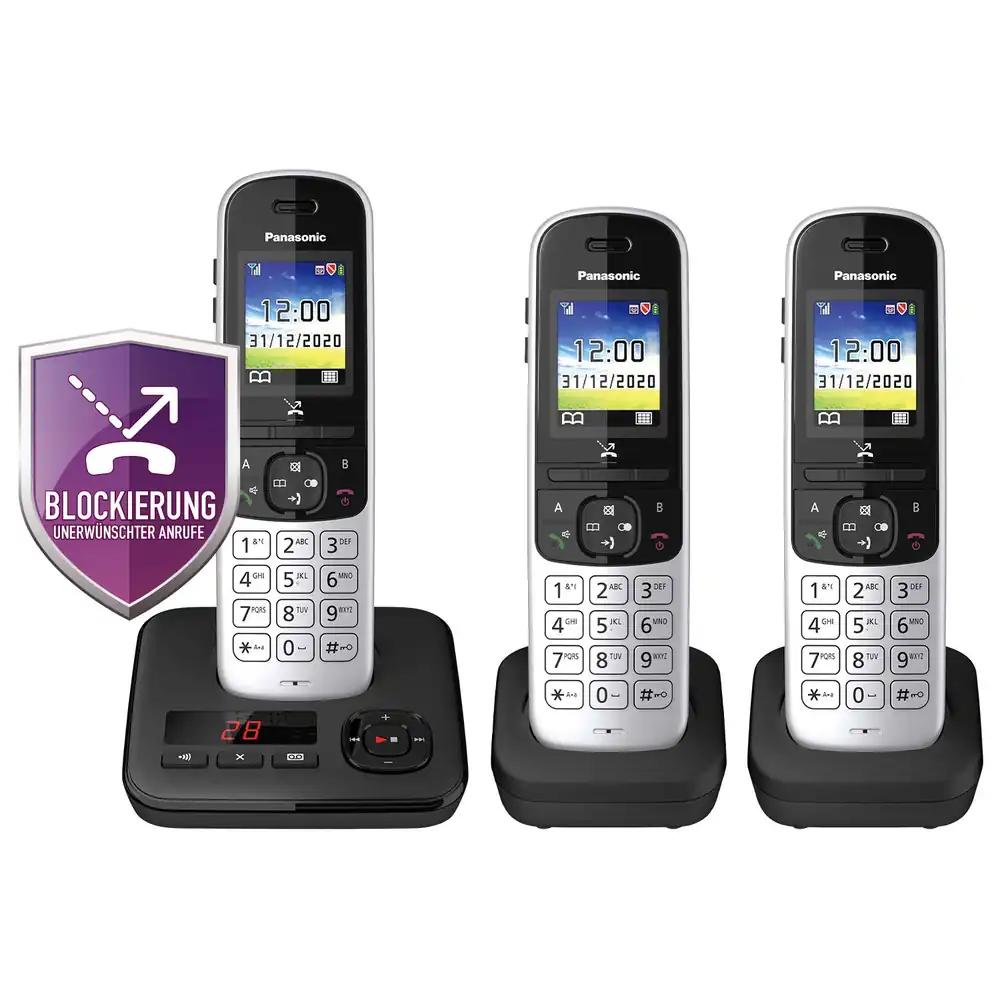 Panasonic KX-TGH723GS juhtmevaba telefon kõneposti ja 3 telefoni komplektiga (DECT telefon, madala kiirgusega, värviekraan, kõneblokeerimine, valjuhääldi) must