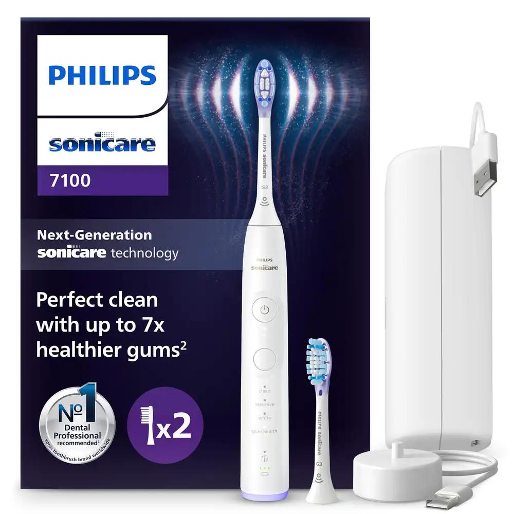 Philips Sonicare 7100 elektriline hambahari, helitehnoloogiaga hambahari rakendusega, 4 harjamisrežiimi ja 3 intensiivsustaset, surveandur, EasyStart, SmarTimer ja BrushPacer, valge, mudel HX7420/02