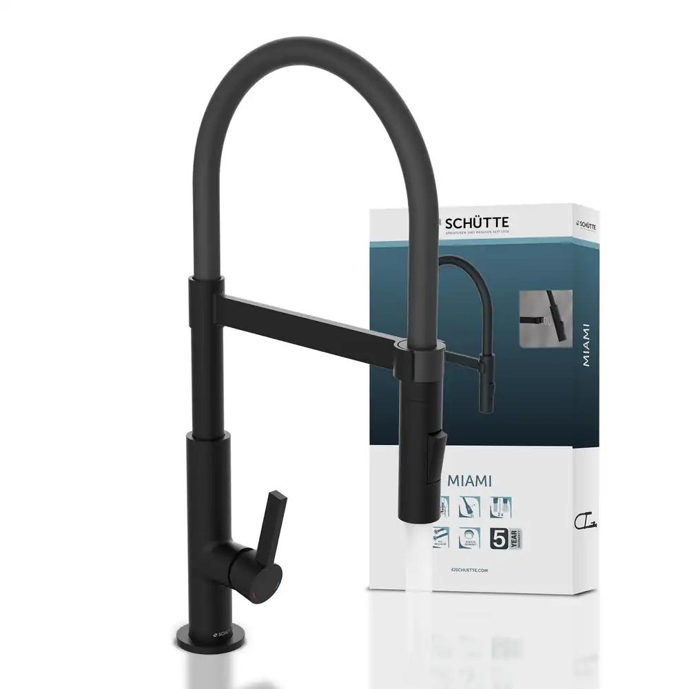 SCHÜTTE 79147 MIAMI Köögisegisti 360° koos Soft Touch voolikuga, ühe kangiga segisti, väljatõmmatav magnetiline nõudepesudušš, segisti köögivalamule, must matt