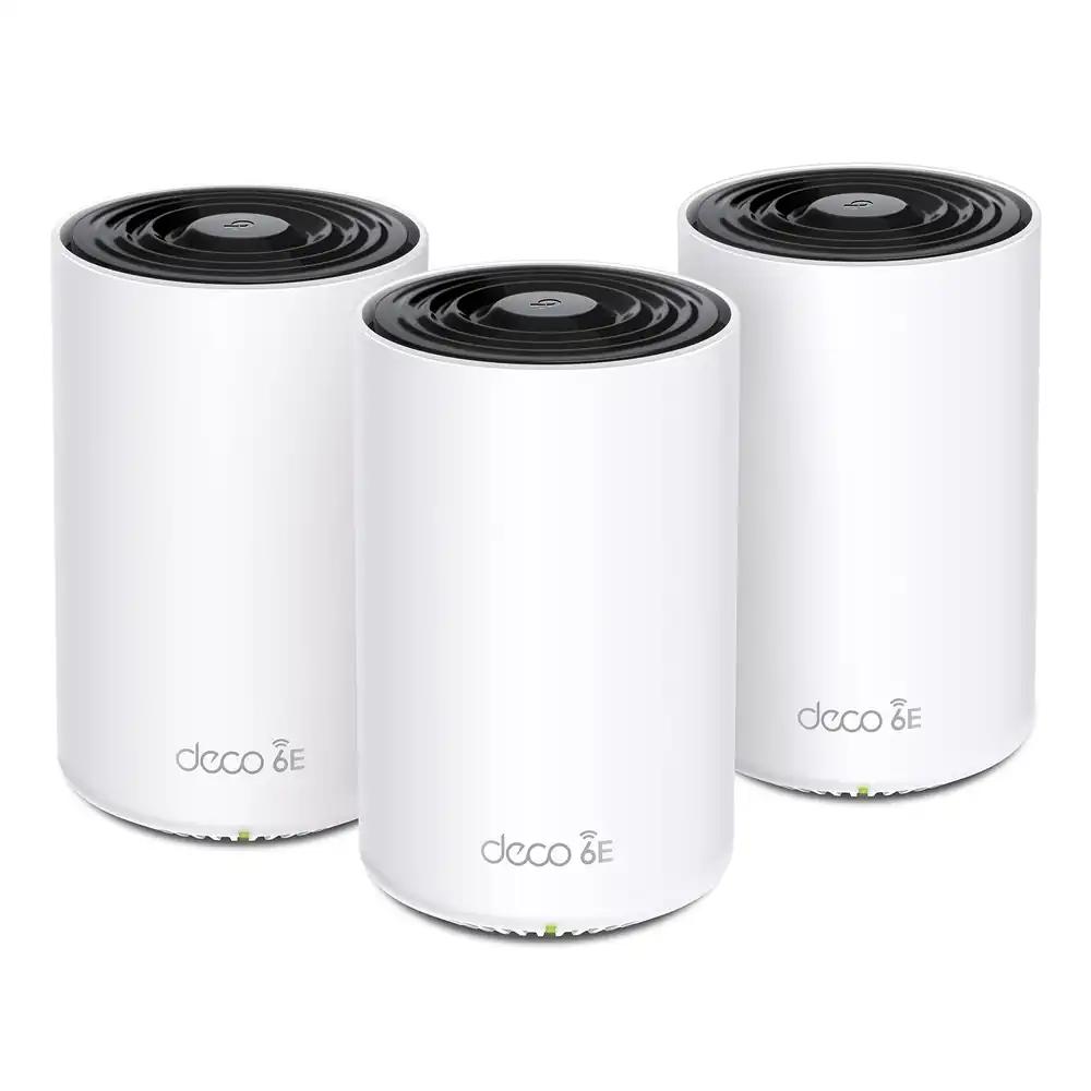 TP-Link Deco XE75 Mesh WiFi komplekt (3 tk), Wi-Fi 6E AXE5400 kolmeribaline ruuter ja kordaja, 3× gigabit porti iga seadme jaoks, soovitatav 4-7 magamistoaga majadele, põhjalik vanemlik järelevalve, WPA3
