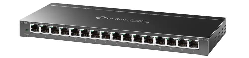 TP-Link TL-SG116E 16-pordiline Gigabit Easy Smart hallatav võrgulüliti (Gigabit-RJ45-pordid, metallkorpus, optimeeritud andmeliiklus, IGMP-Snooping, tsentraalne haldus, energiasäästlik) must metallik