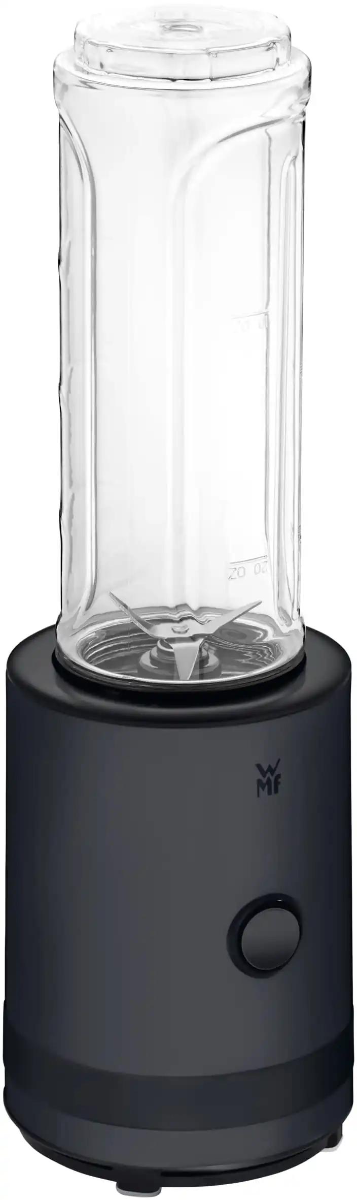 WMF KÜCHENminis Smoothie-to-go mini blender kahe 0,6L segamis-/joogianumaga, 300 W kõrgjõudlusega mikser, roostevaba teras, must