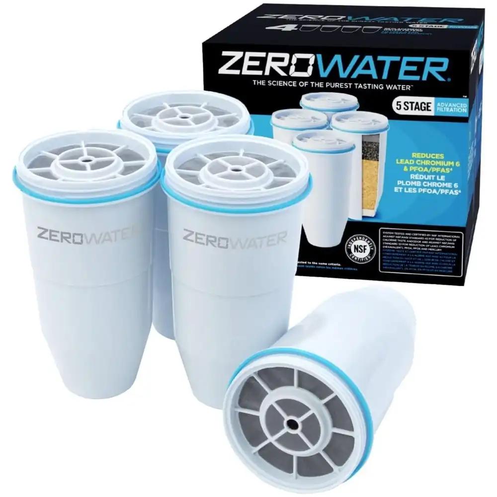Zerowater 5-astmeline veefiltri asendus, joogivee puhastusseade – NSF-sertifikaadiga plii, raskmetallide ja PFOA/PFOS vähendamiseks – Veefiltri kassettide 4-pakk, valge